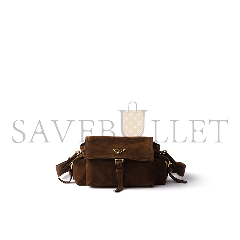 Pra*a explore medium suede shoulder bag with flap 1bd394 (30*14*10cm)